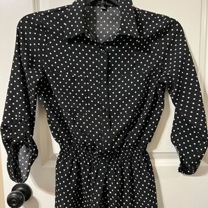 Elements Petite Black Polka Dot Blouse, VGUC